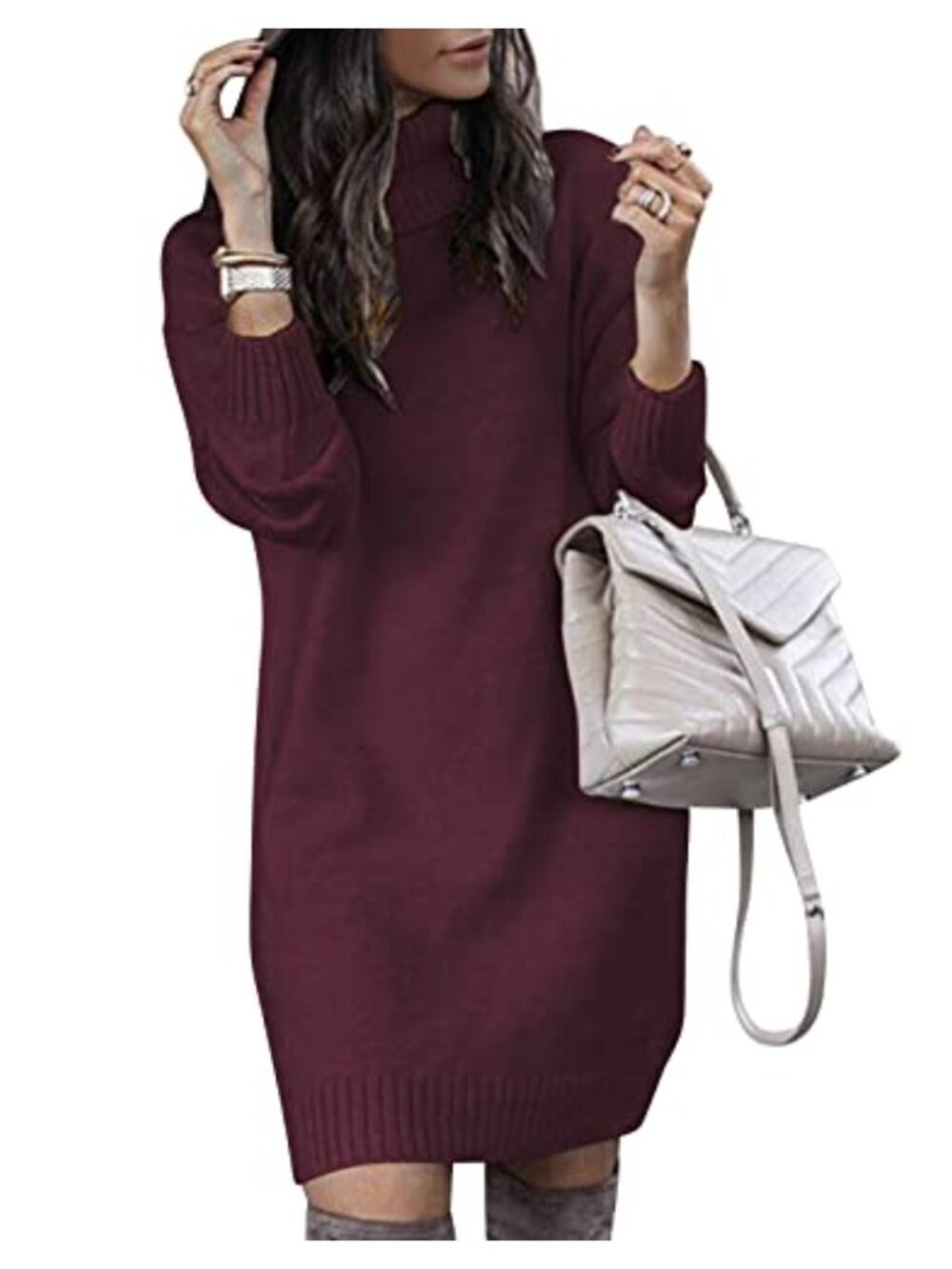 Turtleneck Oversized Casual Sweater Dress Soft Knit Pullover